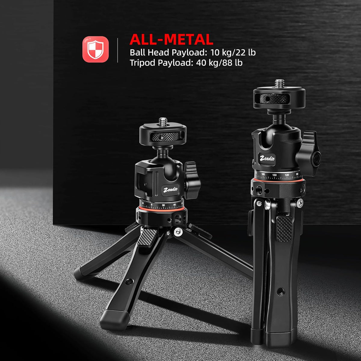 Metal Camera Mini Tripod, with 1/4" Screw Ball Head Mount, Adjustable Heights Desktop Vlog Stand for Smooth 4 Osmo Mobile Ronin-S Vimble 2 Gimbal Handle Grip Stabilizer and All Cameras