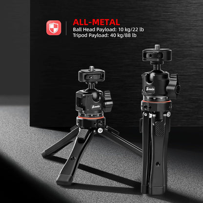 Metal Camera Mini Tripod, with 1/4" Screw Ball Head Mount, Adjustable Heights Desktop Vlog Stand for Smooth 4 Osmo Mobile Ronin-S Vimble 2 Gimbal Handle Grip Stabilizer and All Cameras
