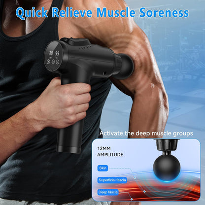 Massage Gun, Muscle Massage Gun for Athletes Handheld Electric Deep Tissue Back Massager, Percussion Massage Device for Pain Relief with 30 Speed Levels 9 Heads Black