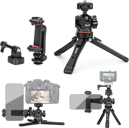 Metal Camera Mini Tripod, with 1/4" Screw Ball Head Mount, Adjustable Heights Desktop Vlog Stand for Smooth 4 Osmo Mobile Ronin-S Vimble 2 Gimbal Handle Grip Stabilizer and All Cameras