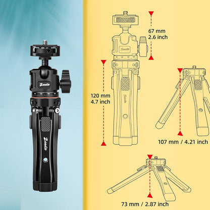 Metal Camera Mini Tripod, with 1/4" Screw Ball Head Mount, Adjustable Heights Desktop Vlog Stand for Smooth 4 Osmo Mobile Ronin-S Vimble 2 Gimbal Handle Grip Stabilizer and All Cameras
